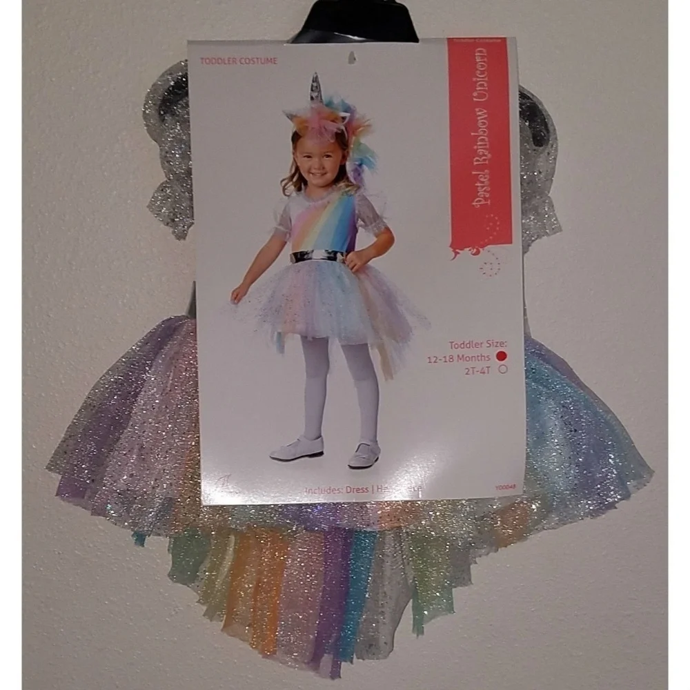 NEW Pastel Rainbow Unicorn Halloween Costume Girls 12-18 Months Dress Headpiece